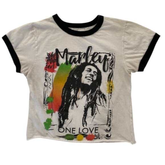 BOB MARLEY One Love Cutoff cropped Ringer Tee T-Shirt XS - Picture 1 of 11